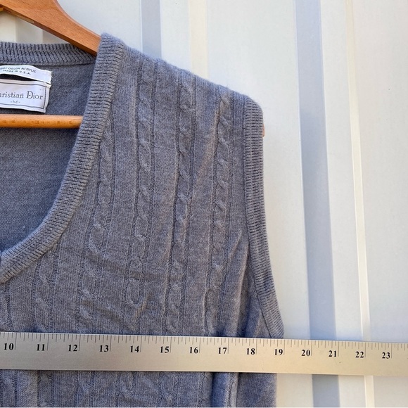 Christian Dior Vest Cable Knit Gray Blue Orlon Acrylic Sweater Mens Medium M - Picture 4 of 8